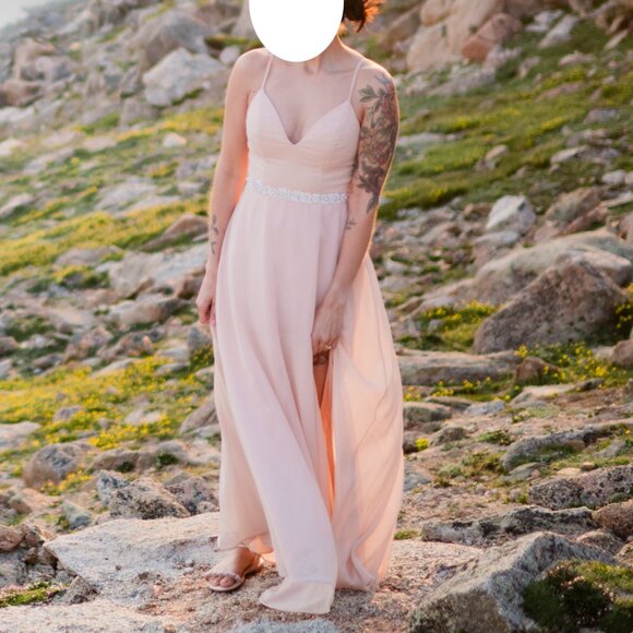 Lulu's Romantic Ways Blush Pink Lace Button Back Maxi Dress - XS - Picture 1 of 9